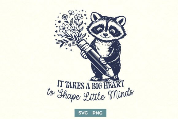 Big Heart Teacher Raccoon SVG for Graphics and Crafts